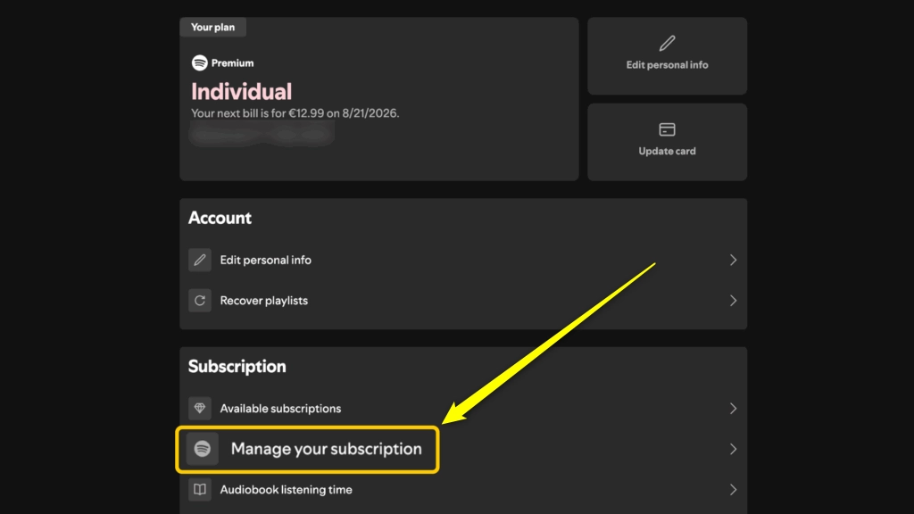 ورود به بخش Manage your subscription در حساب پرمیوم اسپاتیفای 